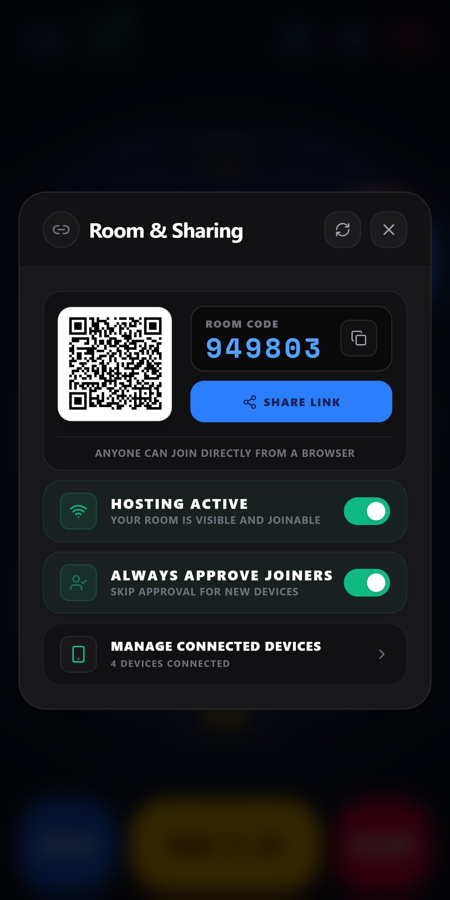AirChips room invite with a QR code